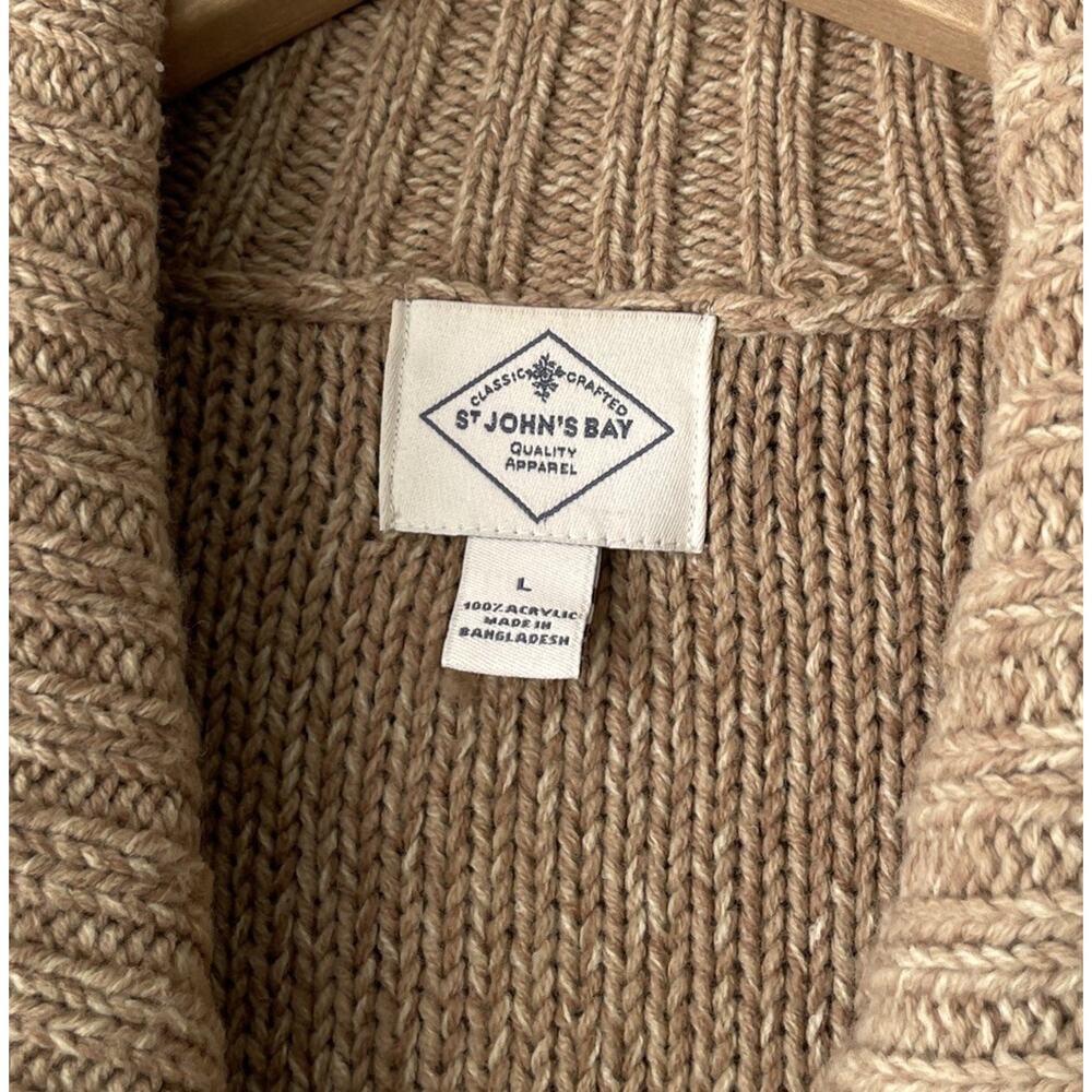 Y2K Cable Knit Cardigan Size Large Tan Button Sweater Pockets Chunky Academia - Picture 5 of 9